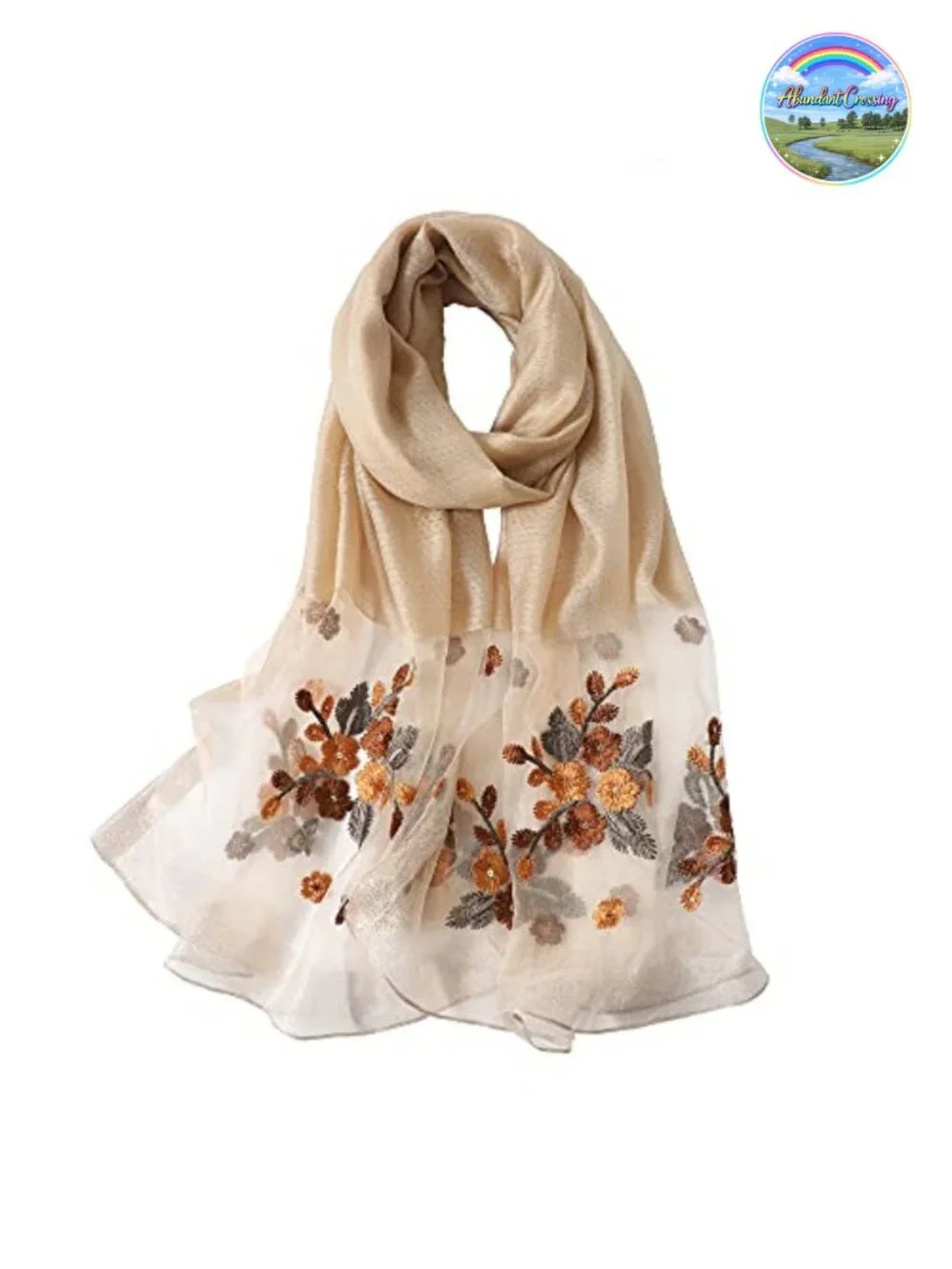 Embroidered Silk Blend Scarf, 75x28 Inch Long Shawl & Wrap, Breathable & Soft